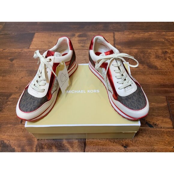 Michael Kors Maddy Color-Block Signature Logo Trainer Crimson Red, Size 8 - Picture 10 of 11